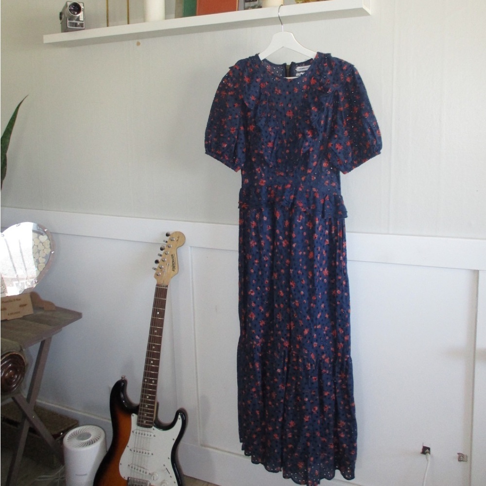 Urban Outfitters Dark Blue Maxi Dress with Red Floral Pattern - Picture 2 of 3